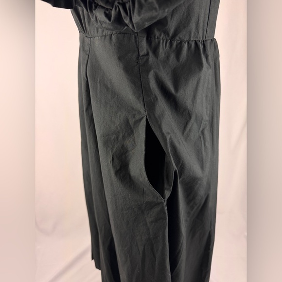 A Loves A Black 100% Cotton Puff Sleeve Button Front Midi Dress Sz 12 - Picture 6 of 10